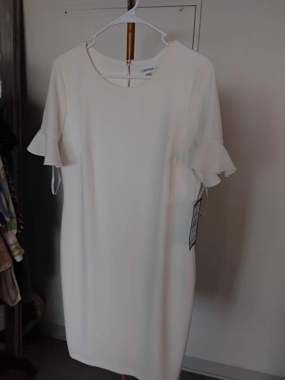 Calvin Klein Ivory Ruffle-Sleeve Mini Dress